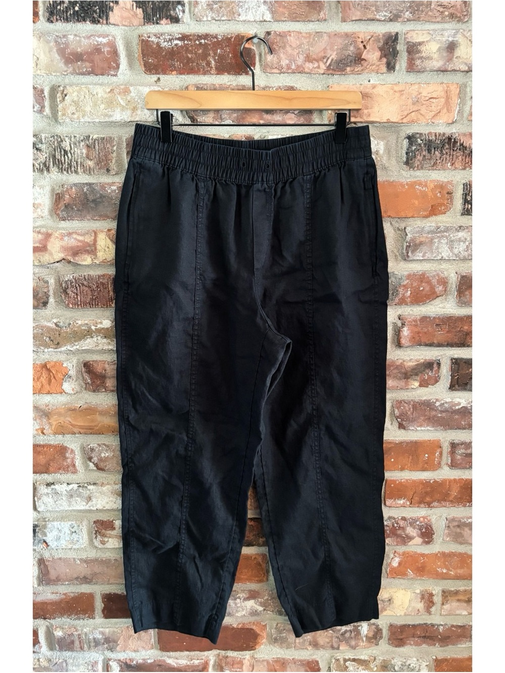 Athleta Black Linen Pull On Ankle Pants